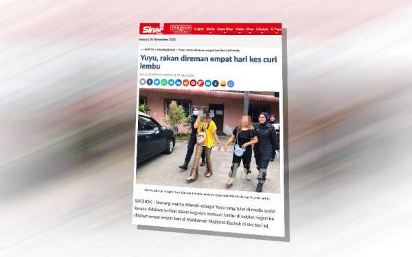 Laporan Sinar Harian mengenai seorang wanita dikenali sebagai Yuyu yang tular di media sosial kerana didakwa terlibat dalam kegiatan mencuri lembu di sekitar negeri Kelantan ditahan reman empat hari di Mahkamah Majistret Bachok pada 15 Julai tahun lalu.