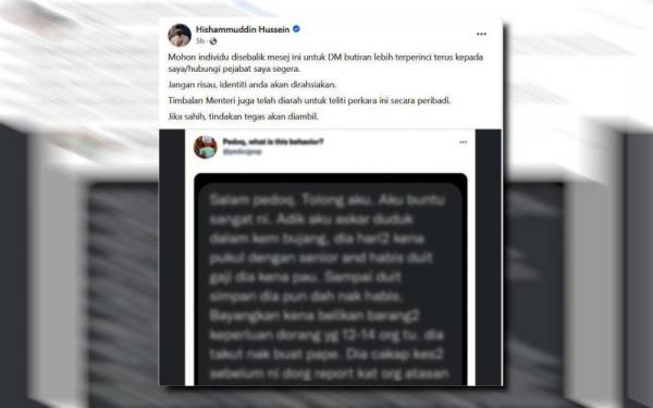 Perkongsian Hishammuddin di laman Facebooknya pada Khamis.