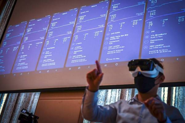 PUTRAJAYA, Dec 6 — Speed test results on 5G services displayed on the screen during a preview session. (Photo by Bernama)