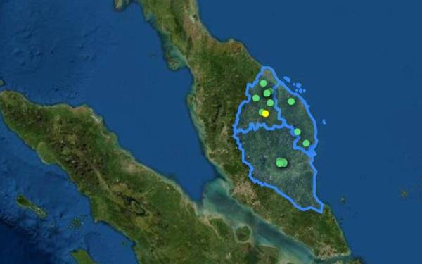 Tangkap layar peta di portal Info Bencana JKM yang menunjukkan situasi semasa paras sungai di negeri Pahang, Terengganu dan Kelantan.