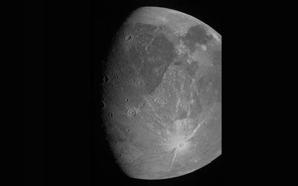 Kapal angkasa penjelajah, Juno merakamkan suara ganjil di bulan Ganyamede pada Jun tahun ini. Foto NASA/JLP-CaltechSwRIMSSS