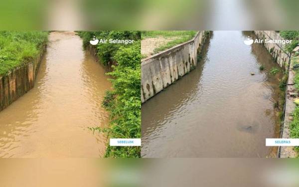 Gambar kiri: Sungai Gong sebelum Projek Perintis Bio-remediation. Gambar kanan: Sungai Gong selepas Projek Perintis Bio-remediation.