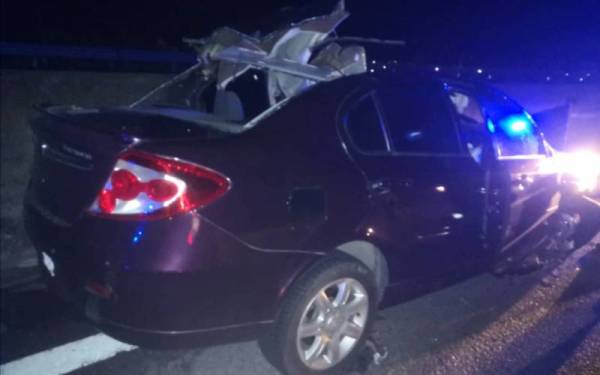 Keadaan kereta dipandu mangsa yang terbabit dalam nahas lapan kenderaan di Taiping. Foto: Ihsan Bomba Perak