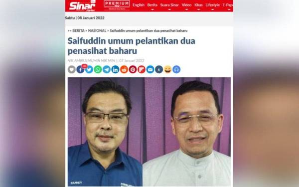 Pada 7 Januari, Naib Presiden Parti Gerakan Rakyat Malaysia (Gerakan), Datuk Randdy Yap Kim Heng dan Pengurus Besar Yayasan Felda, Datuk Mohd Banuri Aris telah dilantik sebagai penasihat kepada Menteri Luar, Datuk Seri Saifuddin Abdullah.