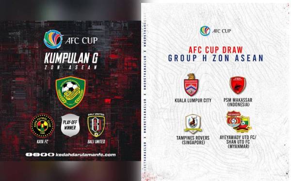 KDA diundi dalam Kumpulan G, manakala KL City diundi dalam Kumpulan H Piala AFC.