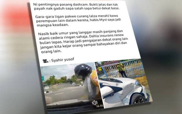 Kemalangan membabitkan motosikal dinaiki dua beranak dan sebuah kereta tular di media sosial. Foto: Ihsan pembaca.