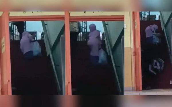 Tular sebuah video memaparkan seorang murid perempuan di sebuah sekolah rendah hampir terjatuh ketika menaiki tangga ke tingkat atas akibat membawa beg yang berat.