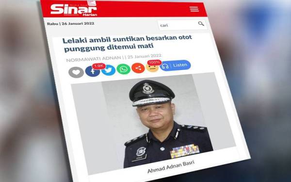 Laporan Sinar Harian pada Selasa.