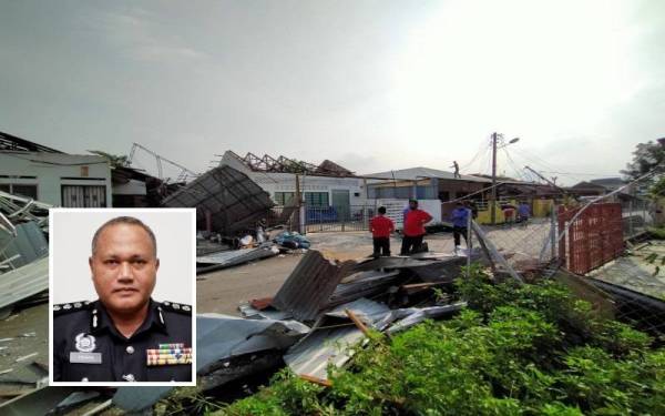 Keadaan kediaman yang rosak dalam kejadian ribut di Kampung Tawas dan Taman Tasek Damai, Ahad lepas. (Gambar kecil: Yahaya)