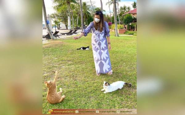 Tengku Permaisuri Norashikin turut mengambil empat kucing terbiar untuk dijadikan haiwan angkat. - Foto Facebook Selangor Royal Office