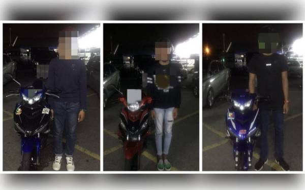 Polis menahan lapan samseng jalanan selepas dikesan melakukan aksi berbahaya di Lebuh Raya Kuala Lumpur - Seremban pada Sabtu.