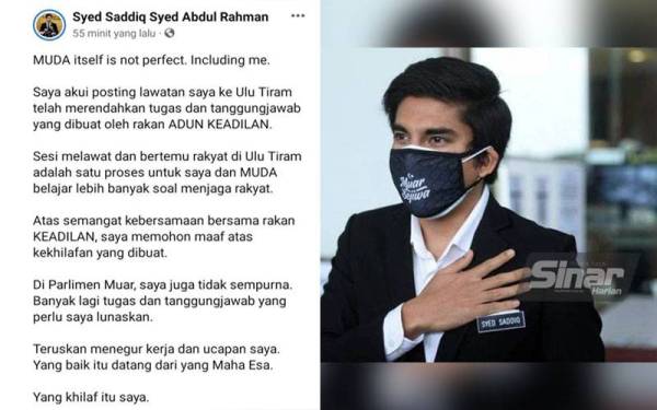 Hantaran Syed Saddiq di Facebook pada petang Sabtu.