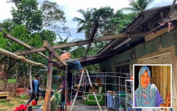 Kerja-kerja membaik pulih rumah keluarga Zawiyah yang dijalankan sejak Ahad lalu. (Gambar kecil) Zawiyah Abdul Rahman.