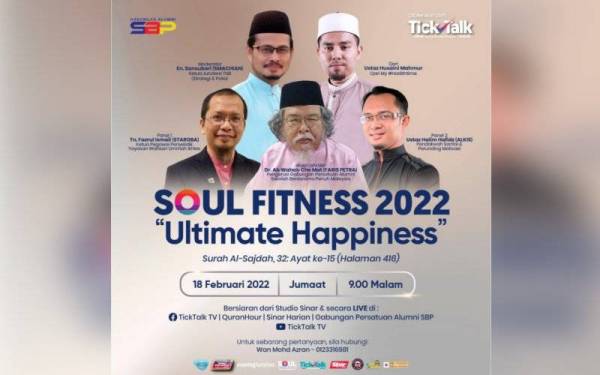 Program Soul Fitness 2022: Ultimate Happiness secara hibrid pada jam 9 malam, 18 Februari ini.