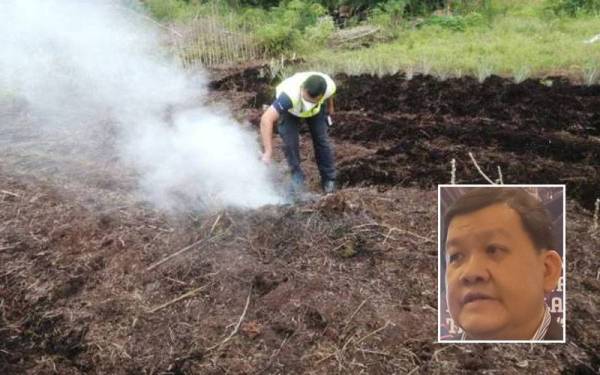 Pegawai penguat kuasa JAS Selangor mengesan kebakaran kecil di kawasan revolusi hijau Johan Setia baru-baru ini. Gambar kecil: Hee Loy Sian