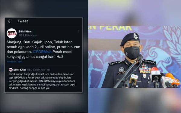 Twitter @ED_EdisiKhas mendedahkan kegiatan perjudian dan pelacuran di empat daerah di Perak. - Foto ihsan pembaca