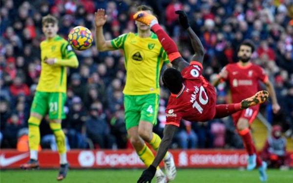 Mané antara pencetak gol Liverpool ketika berdepan Norwich City dalam aksi liga di Anfield. - Foto Premier League