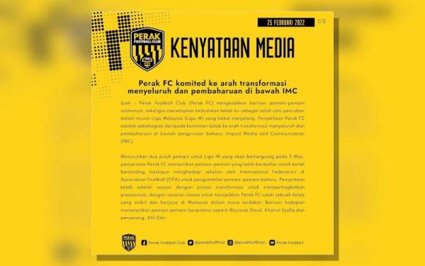 Kenyataan akhbar Muhammad Yunus mengenai pendaftaran pemain Perak FC dalam saingan Liga Malaysia.