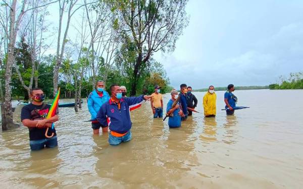 Para petani di Kampung Luar, Gual Periok dan Tersang, Rantau Panjang hanya mampu berputih mata apabila tanamam padi berusia sebulan yang diusahakan mereka di atas tanah berkeluasan lebih 160 hektar ditenggelami banjir pada Sabtu.