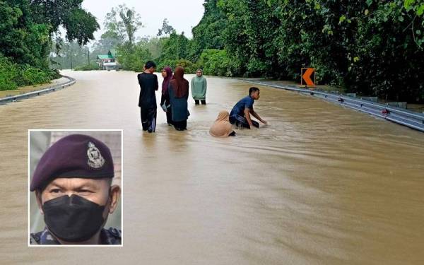 Penduduk setempat meredah banjir di laluan utama Kampung Bukit Kecik, Bendang Nyior untuk ke bandar Tanah Merah hari ini. Foto: Bernama, gambar kecil: Mastor Mohd Ariff