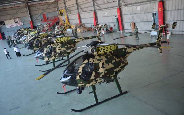 Enam unit helikopter model MD530G di Hangar 2, Invation Aero, Subang pada Isnin. - FOTO SINAR HARIAN/ ASRIL ASWANDI SHUKOR.