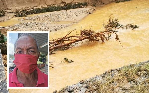 Keadaan banjir melanda di sekitar kawasan Kampung Sekayu. (Gambar kecil: Che Ku Mansor Che Ku Salleh)