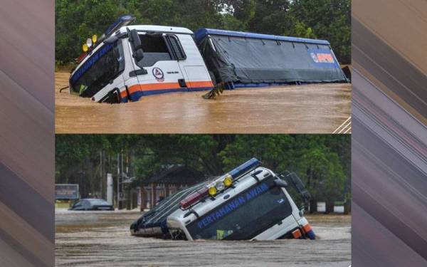 Lori APM terbalik berhampiran Sungai Kampung Lebak, Ahad lepas.