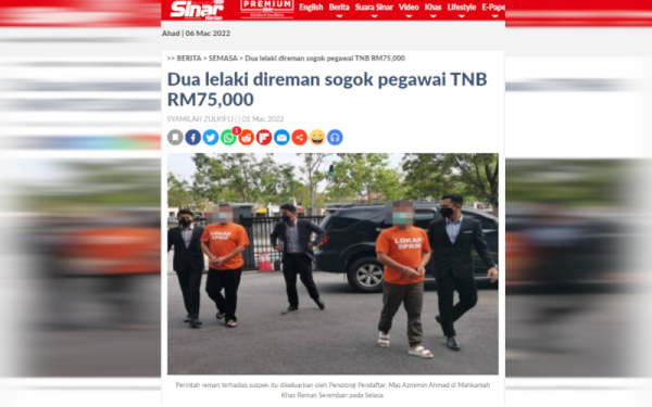 Laporan Sinar Harian pada 1 Mac lalu.