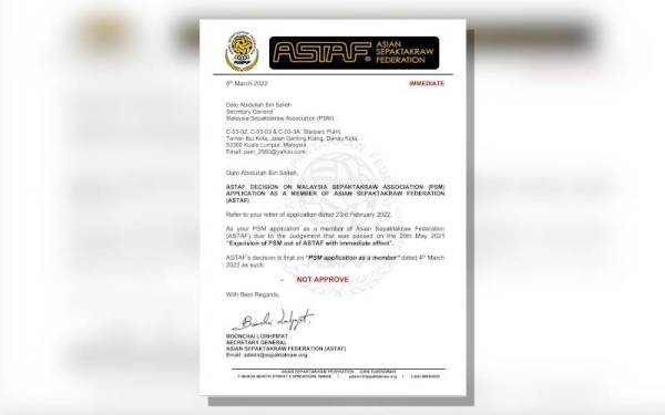 Surat penolakan permohonan PSM untuk menjadi ahli gabungan ASTAF.