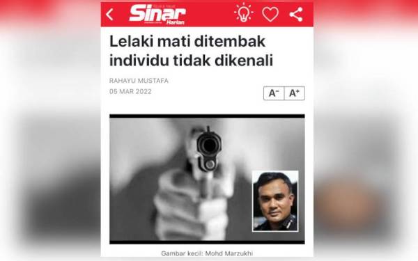 Laporan Sinar Harian pada Sabtu.