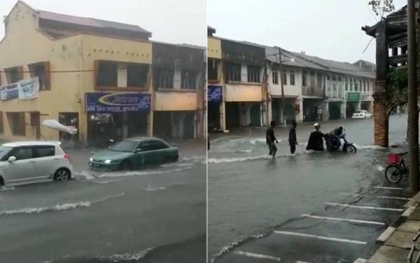 Keadaan banjir kilat yang berlaku di sekitar Batu Gajah dikongsi orang ramai melalui media sosial pada Selasa.