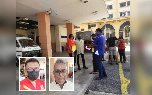 Rakan dan bekas pemain hoki yang hadir untuk memberi penghormatan terakhir kepada mendiang di Jabatan Forensik HROB Ipoh pada Ahad. Gambar kecil: Nadarajan (kiri) dan Ranieswaran.