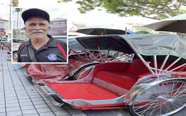 Tinjauan di Jalan Masjid Kapitan Keling mendapati pengayuh beca meletakkan beca masing-masing di tepi jalan kerana tiada pelanggan. Gambar kecil: Abdul Latiff