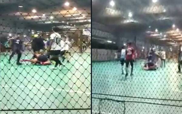 Dua kumpulan yang bermain futsal di gelanggang berkenaan bergaduh dan video tular di media sosial.