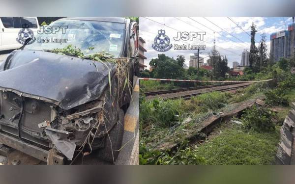 Sebuah MPV dipandu remaja berusia 19 tahun hilang kawalan dan terbabas ke dalam landasan KTM di Jalan Kuching, Kuala Lumpur. - Foto JSPT Kuala Lumpur