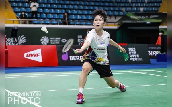 Antara aksi Jin Wei pada perlawanan suku akhir menentang Gaeun di kejohanan Terbuka Korea 2022.