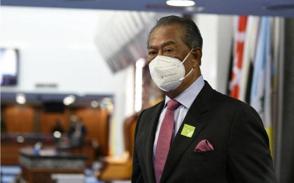 Muhyiddin ketika hadir pada Mesyuarat Khas Penggal Kelima Majlis Parlimen ke-14 di Bangunan Parlimen pada Isnin. - Foto Bernama