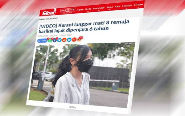 Mahkamah Tinggi pada Rabu menjatuhkan hukuman penjara enam tahun dan denda RM6,000 terhadap seorang kerani atas kesalahan memandu secara melulu hingga menyebabkan kematian lapan remaja berbasikal lajak, lima tahun lalu.