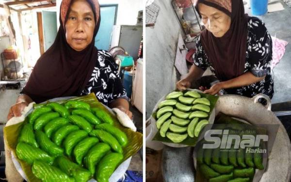 Shamsiah mengukus dan menunjukkan kuih balung ayam merupakan makanan tradisi masyarakat Banjar di daerah Kerian.