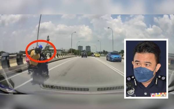 Polis menyiasat kejadian penunggang motosikal yang menyiku kepala pemboncengnya semasa melalui Jambatan Teluk Gadong, Jalan Sungai Bertih, Klang. (Gambar kecil: Hoong Fong)