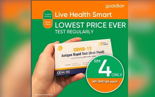 Guardian menawarkan harga kit ujian RTK Antigen Covid-19 jenama All Test pada harga yang berpatutan.