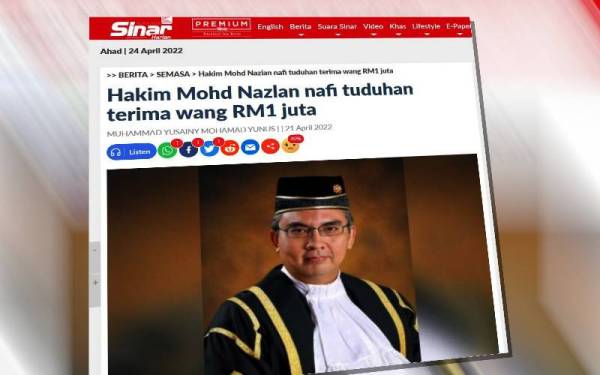 Laporan Sinar Harian pada 21 April lalu.