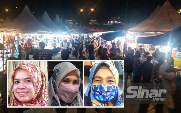 Suasana meriah di Ekspo Aidilfitri di Dataran Temerloh. (Gambar kecil dari kiri: Julia, Rozila, Elly)