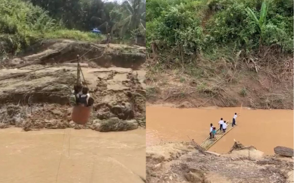 Murid terpaksa menyeberang sungai dengan menggunakan rakit dan 'zip line' untuk ke sekolah.