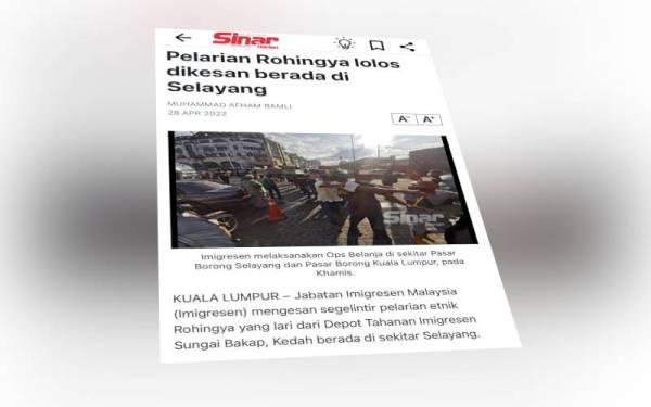 Laporan Sinar Harian pada Khamis.