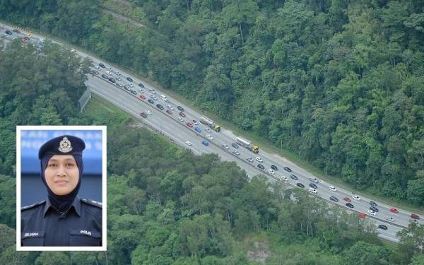 Keadaan trafik selepas Plaza Tol Gombak didapati perlahan namun bergerak lancar. (Gambar kecil: Juliana)