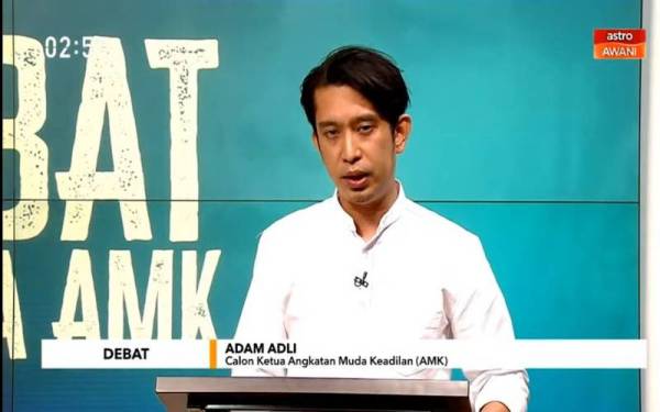 Adam Adli pada program ‘Debat Ketua AMK’ yang disiarkan secara langsung di Astro Awani.