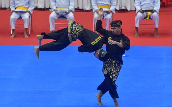 Aksi mantap Sazzlan (kiri) bersama Mohd Taqiyuddin berjaya menyumbang pingat emas acara seni ganda putra pada Sukan SEA ke-31 di Hanoi pada Rabu. Foto: Bernama