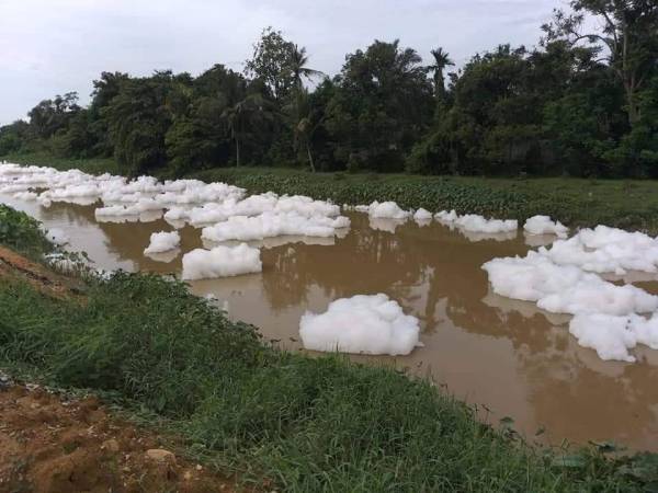 Keadaan buih putih di Sungai Skudai yang berlaku pada Sabtu lalu. - Foto Facebook Jabatan Alam Sekitar.