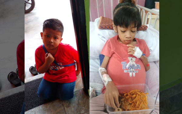 Gambar kiri: Muhammad Rayyan terpaksa merangkak akibat masalah kesihatan dialaminya.
Gambar kanan: Keadaan Nur Ammara Sumayyah yang disahkan mengidap kanser neuroblastoma tahap empat pada tahun lepas.